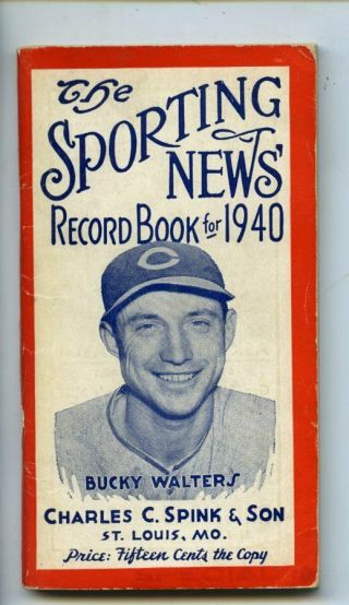 Sporting News Record Book For 1940 W/ Bucky Walters Cover