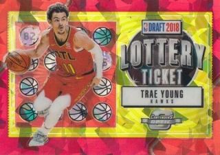 2018 - 19 Panini Contenders Optic Trae Young Lottery Ticket Cracked Ice Red