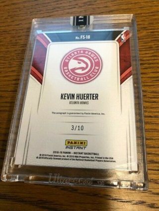 2018 - 19 Panini Instant Floorboard Signatures Kevin Huerter Autograph RC 3/10 2
