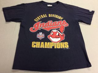 Vtg 1995 90s Cleveland Indians Chief Wahoo Division Champs T - Shirt Adult Large