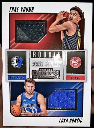 Luka Doncic / Trae Young 2018 Panini Contenders Dual Ticket Jersey Hot 