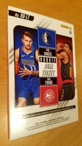 Luka Doncic / Trae Young 2018 Panini Contenders Dual Ticket Jersey Hot  8
