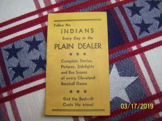 1941 Baseball Pocket Schedule Cleveland Indians The Plain Dealer 2 1/2 " X 4 1/4