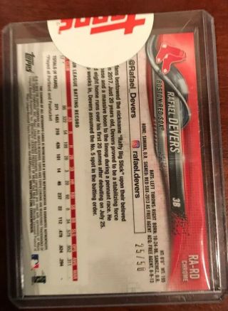 2018 Topps Chrome Rafael Devers Gold Refractor Rc Auto 25/50 Red Sox 2