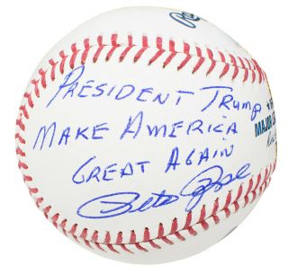 Pete Rose Signed President Trump Make America Great Again Mlb Baseball Jsa