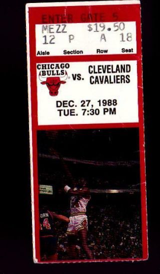 Dec 27 1988 Chicago Bulls Vs Cle.  Cavaliers Ticket Stub Michael Jordan 43 Points