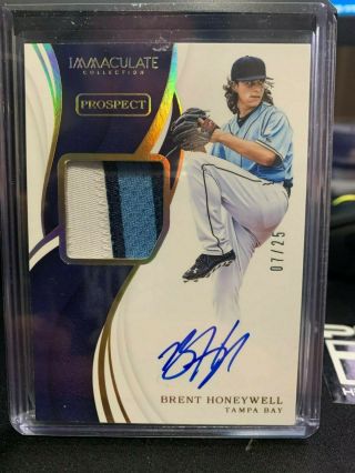 2019 Panini Immaculate Brent Honeywell On Card Prospect Patch Auto 07/25