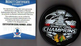 Beckett - Bas Patrick Sharp Autographed - Signed 2015 Stanley Cup Champions Puck 314