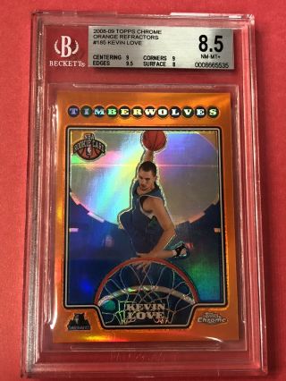 Kevin Love Rc 2008 09 Topps Chrome Orange Refractor Rookie 185 Sp/499 Bgs 8.  5