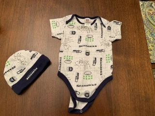 Seattle Seahawks Baby Clothes 0 - 3 Months One Piece Nfl With Baby Hat