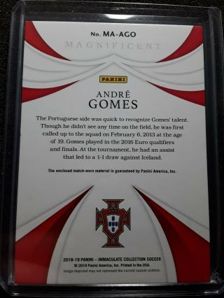 2018 - 19 Immaculate Soccer SAPPHIRE Magnificent Andre Gomes Patch 7/25 PORTUGAL 2