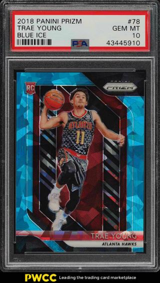 2018 Panini Prizm Blue Ice Trae Young Rookie Rc /99 78 Psa 10 Gem (pwcc)