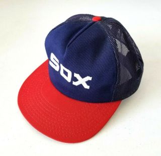 Vintage MLB Chicago White Sox 1980 ' s Trucker Blue Red Snapback Hat Baseball 2
