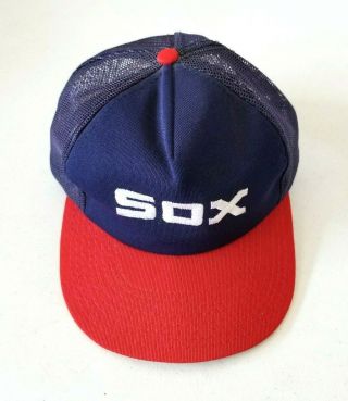 Vintage MLB Chicago White Sox 1980 ' s Trucker Blue Red Snapback Hat Baseball 3