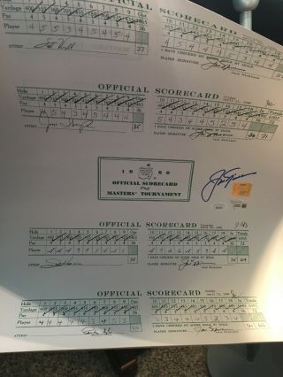 Jack Nicklaus autograph.  Hand signed 16x20 Golf Scorecard 1986 Masters.  JSA 2