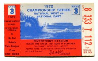 1972 Championship Series National League Baseball Ticket Pirates Vs Reds