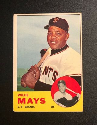1963 Topps Baseball Card 300 Willie Mays Vg,