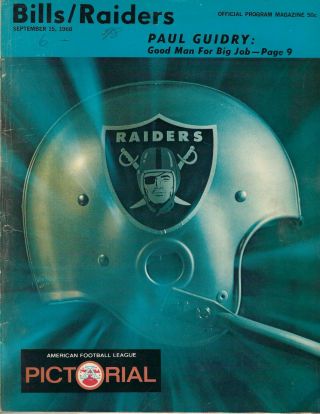 1968 9/15 Afl Football Program,  Oakland Raiders V Buffalo Bills Gdw