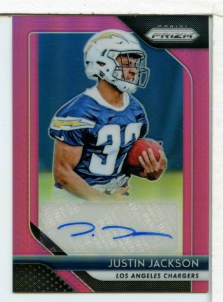 Justin Jackson 2018 Panini Prizm Pink Refractor Rc Autograph Chargers By89