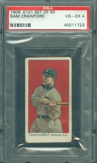 1909 E101 Set Of 50 - Sam Crawford - Tigers - Psa 4 Vg/ex - Only One Higher