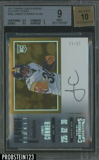 2017 Panini Contenders Playoff Ticket James Conner Rc Rookie Auto 15/49 Bgs 9