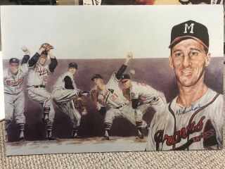 Warren Spahn Milwaukee Braves Signed Lithograph Poster 20x30 Artist T.  Houle