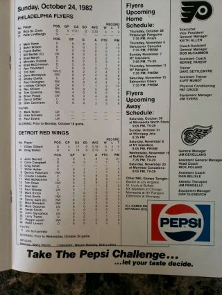 Philadelphia Flyers Vs.  Detroit Red Wings Program Oct.  24,  1982 3