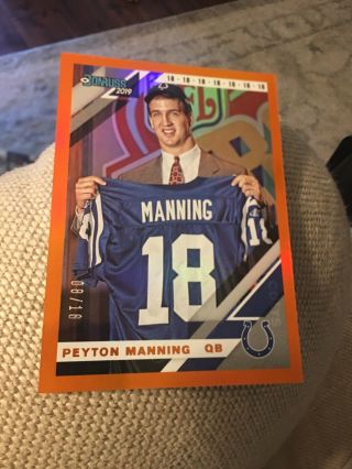 2019 Donruss Football Peyton Manning 08/18 Orange Refractor Jersey Number Colts