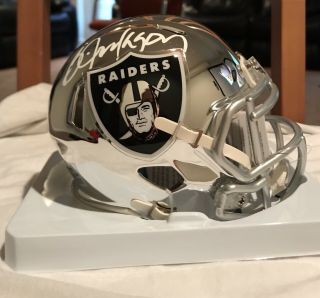 Bo Jackson Autographed Oakland Raiders Chrome Speed Mini Helmet Bas