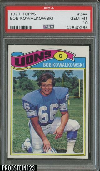 1977 Topps Football 344 Bob Kowalkowski Detroit Lions Psa 10 Gem