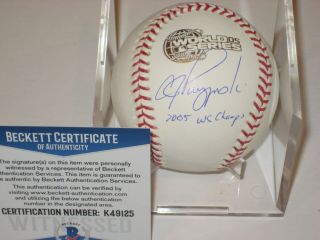 A.  J.  Pierzynski Signed Official 2005 World Series Baseball W/ Beckett & Insc