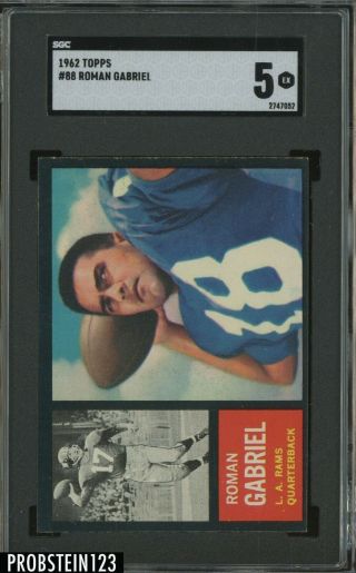 1962 Topps Football 88 Roman Gabriel Los Angeles Rams Sgc 5 Ex