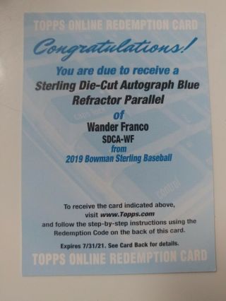 2019 Bowman Sterling Die Cut Blue Refractor Autograph Wander Franco Auto /25