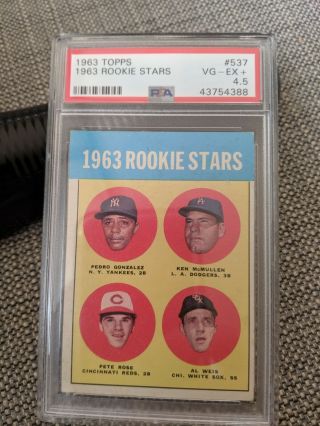 1963 Topps Pete Rose Cincinnati Reds 537 Baseball Card Psa 4.  5 Hof