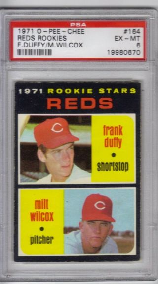 1971 O - Pee - Chee 164 Frank Duffy - Milt Wilcox Reds Rookies Psa 6 (670)
