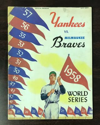 1958 World Series Program Yankees Milwaukee Braves Mickey Mantle Hank Aaron