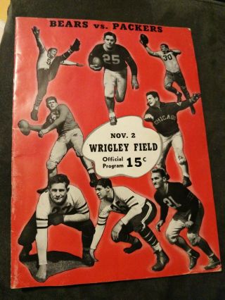 Green Bay Packers At Chicago Bears Official Program November 2,  1941 Wrigley