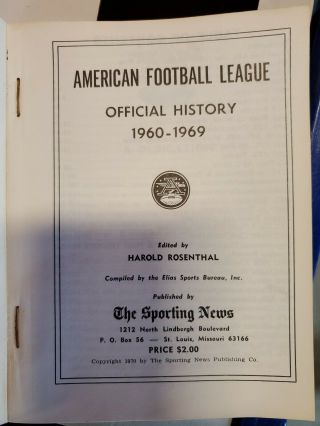 Sporting news American football league official history 1960 - 69 3
