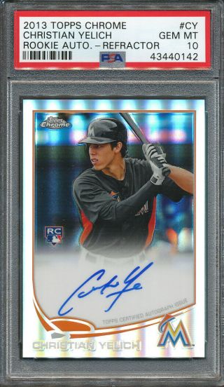 2013 Topps Chrome Rookie Autograph Refractor Cy Christian Yelich Psa 10 0142