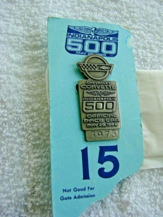 1986 Indianapolis 500 Motor Speedway Pit Pass Pin Badge - Corvette