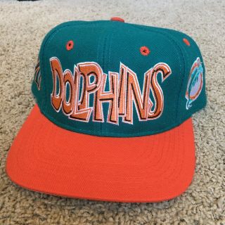 Vtg 90s Miami Dolphins Graffiti Hat Snapback Cap Drew Pearson Nfl