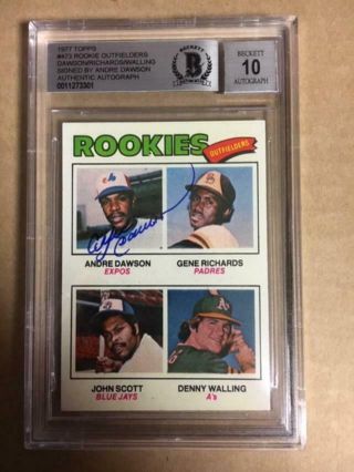 Andre Dawson Signed 1977 Topps Rookie Card Beckett Authenticated Auto Gem 10