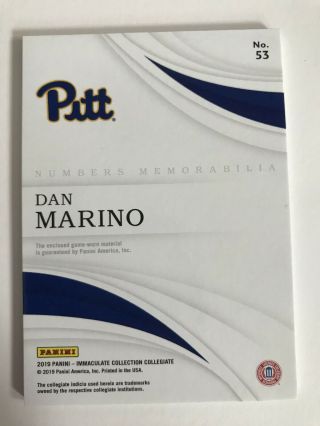 2019 Panini Immaculate Dan Marino Numbers Memorabilia Game Jersey Relic /49 2
