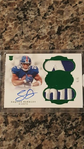 Saquon Barkley 2018 Flawless Rookie Patch Auto 5/5 Ebay 1/1 Those Patches