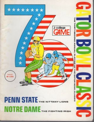 1976 Gator Bowl College Football Program,  Notre Dame Vs.  Penn St.  Vg