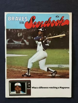 1974 Atlanta Braves Baseball Program Hank Aaron Last Game In Atlanta & Home Run