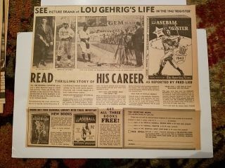Lou Gehrig Columbia University Gehrig Day Joe Dimaggio 1942 Sporting News Ad