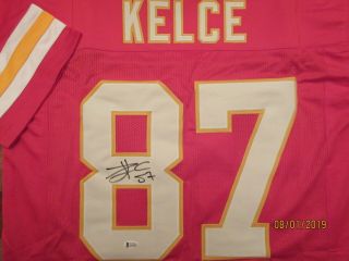 Travis Kelce Autographed Custom Kansas City Chiefs Jersey Beckett Certification