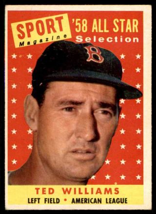 1958 Topps 485 Ted Williams Red Sox All Star Ex - Mt To Ex - Mt,