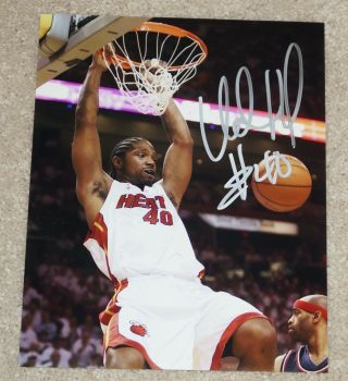 Udonis Haslem 40 Signed Miami Heat 8x10 Photo Silver Auto Dunk